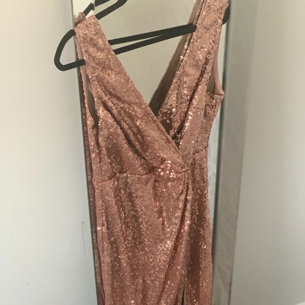 Lulu's Pink Sequin Floor Length Bridesmaid Dress